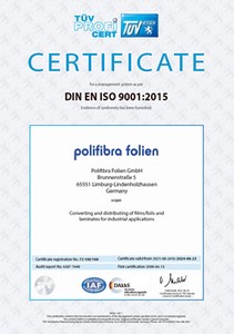 DIN EN ISO 9001:2008 Certificate POLIFIBRA films GmbH